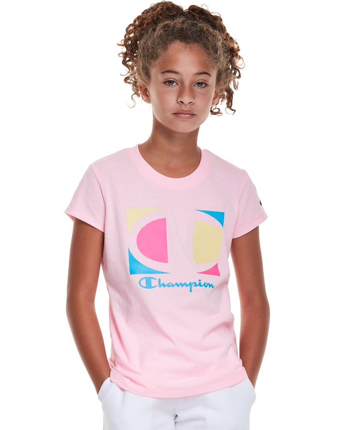 Camiseta Champion Niña - Classic Graphic Colorblock Logo ( Rosas ) 6081237-ZF